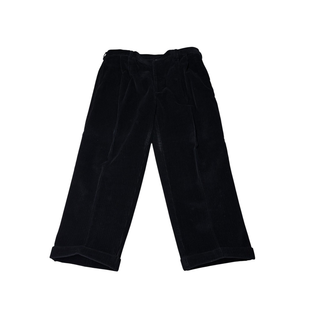 Jos. A. Bank Mens Black Corduroy Pleated Cuffed Trousers 42x26 Wide Wale Cotton